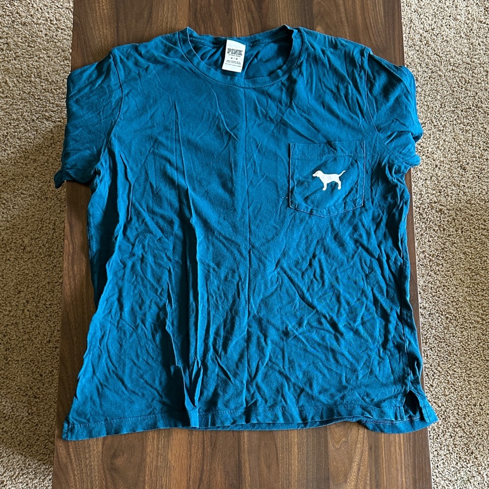 PINK Victoria's Secret Blue Short Sleeve Tee with Dog Logo